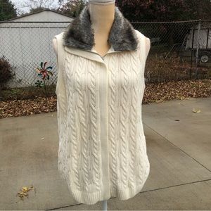 Liz Claiborne Sweater Vest with Faux Fur Collar